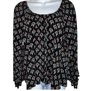 EXPRESS Button Front Belled Sleeves With Black Lace Trim Swing Top EUC Size S